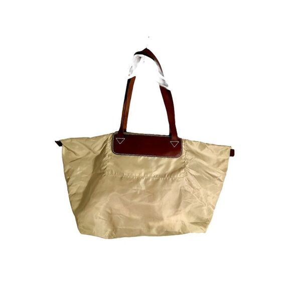 Dooney & Bourke Beige Nylon W/ Brown Leather Strap Zip Top Travel Bag - Picture 2 of 12